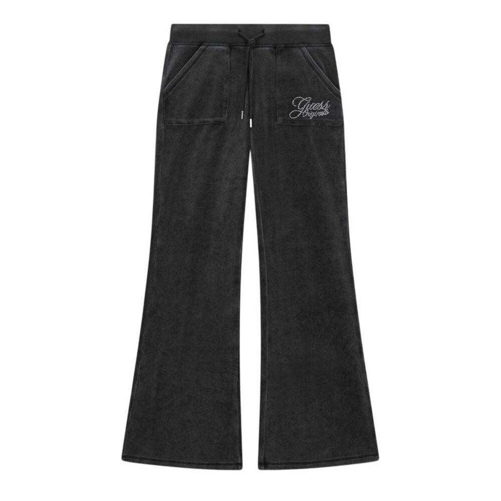 Guess Womens/Ladies Velour Flared Tracksuit Bottoms / Jet Black